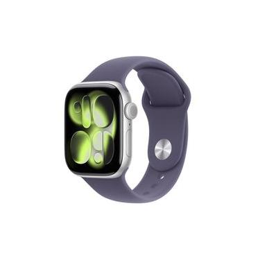 Imagem de Apple Watch Series 11 GPS+ Cellular 42mm Prateada Pulseira P/M Esportiva Roxo-Névoa