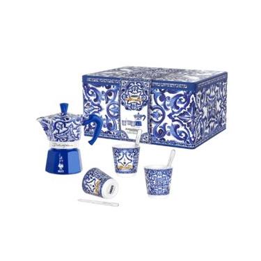 Imagem de CONJUNTO BIALETTI DOLCE & GABBANA MOKA CAFETEIRA EXPRESS COM 3 XÍCARAS DE PORCELANA AZUL MEDITERRANEO 10350503 Azul