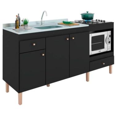 Imagem de Balcão de Cozinha para Pia 3 Portas 2 Gavetas Espaço para Forno e Cooktop(Preto)