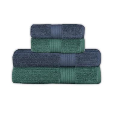 Imagem de Toalha de Banho e Rosto Buddemeyer Luxo Fio Penteado 4 Peças Premium Alta Absorção Cor:Azul E. 1950 e Verde F. 3074