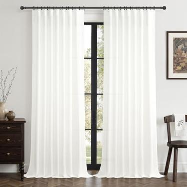 Imagem de Cortinas transparentes brancas puras extralongas de 273 cm de comprimento para sala de jantar/sala de estar, conjunto de 2 painéis, cortina de linho neutro, filtro de luz, cortinas de privacidade com