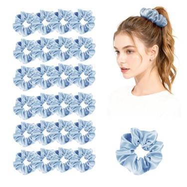 Imagem de Pacote com 24 elásticos elásticos de cetim para mulheres, laços de cabelo de seda sedosa, suporte de rabo de cavalo, cordas de laço, elásticos acessórios de laço