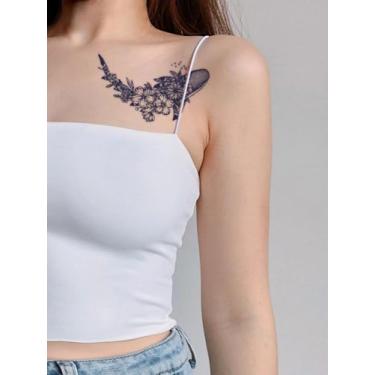 Imagem de Suco de ervas semipermanente fantasia flor de tubarão tatuagem minimalista duração de 14 dias sem derramamento não reflexivo ombro braço tornozelo corpo tatuagem adesivo tatuagem falsa 1 peça