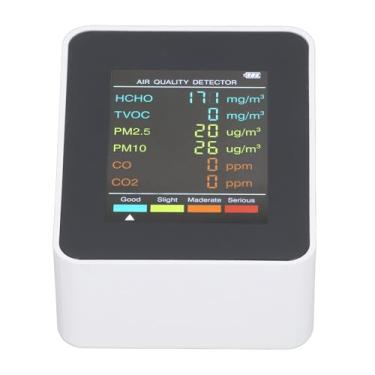 Imagem de Luqeeg Monitor de Qualidade do Ar Portátil LCD Tela Retroiluminada CO2 TVOC HCHO PM2.5 PM10 Detector Com Alarme para Uso Interno ABSDispositivo de Monitoramento Portátil para Home Office (Branco)