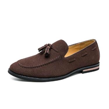 Imagem de Sapato social masculino de couro Oxford, sapatos de couro legítimo, mocassins confortáveis, Caqui, 41