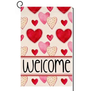 Imagem de BLKWHT Bandeira de jardim coração amor dos namorados 30,5 x 45,7 cm vertical dupla face rosa vermelho bem-vindo primavera fazenda férias decorações externas bandeira de jardim de serapilheira BW849