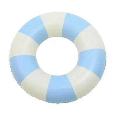 Imagem de Boia Redonda Listrada Piscina Praia Estilo Retrô Vintage(Azul,80 cm)