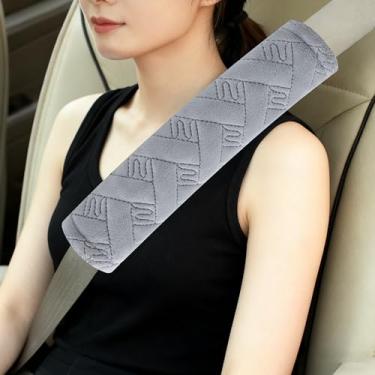 Imagem de Amooca Pacote com 2 capas de cinto de segurança macias almofadas de ombro universais para carro com padrão trançado para condução confortável e proteção da alça da bolsa cinza claro