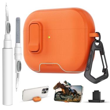 Imagem de Meiyasy Capa para AirPods Pro 3 com fechadura, textura de couro TPU, rígida, mulheres e homens, com chaveiro para Apple Airpods Pro 3ª geração, capa 2025 (laranja)