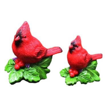 Imagem de ShengQuanHao Estatueta de Pássaro, Escultura em Miniatura, Enfeite para árvore de Natal, Estátua de Pássaro Vermelho para Jardim, Terraço, Escritório, 2 Unidades