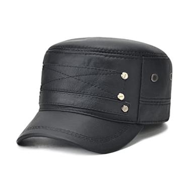 Imagem de Boné de beisebol, boné plano de couro ajustável unissex com abas de orelha, chapéu de táxi de inverno masculino de inverno (C-One Size