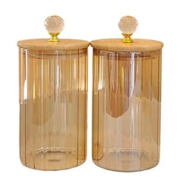 Imagem de Pote Hermético de Vidro canelado ambar cristal Com Tampa de Bambu 750ml porta alimentos é ideal para grãos, biscoitos(2)