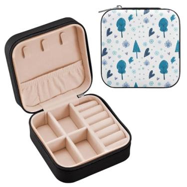 Imagem de Wassud Estojo de joias de viagem desenhado à mão para mulheres, meninas, senhoras, noiva, mini organizador de joias de couro PU, caixa quadrada de armazenamento de joias para brincos, anéis, colar