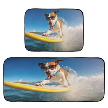Imagem de Wassud Tapetes de cozinha para cães de surfe, para decoração de casa, tapetes de cozinha, acolchoados, antifadiga, tapetes de cozinha, antiderrapante, lavável, itens essenciais, conjunto de 2