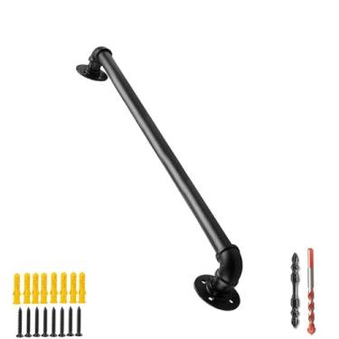 Imagem de Corrimão de parede, corrimão de escada industrial, corrimãos de tubo galvanizado de 1,25 polegadas de diâmetro para escadas internas com suporte de parede para escadas de varanda interna (preto fosco
