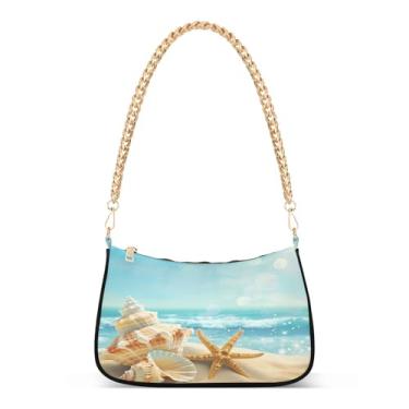 Imagem de CEBUGI Bolsas transversais femininas bolsa de ombro para cena de praia, bolsa clutch elegante com alça de corrente