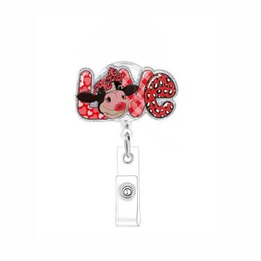 Imagem de Carretel de crachá de coração para enfermeira engraçada vaca com estampa de leopardo design de laço retrátil de jacaré carretel de acrílico para enfermagem, médicos, professores, assistente social