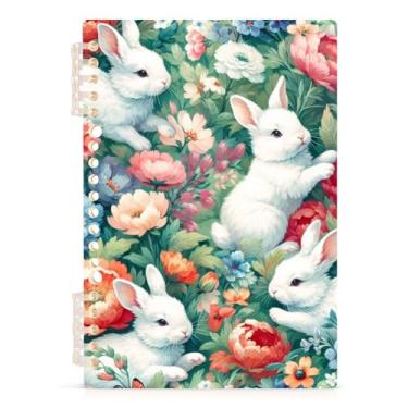 Imagem de Burbuja Caderno Bunny in Flowers, papel pautado universitário A5 com 60 folhas, fichário para escritório, 1 pacote