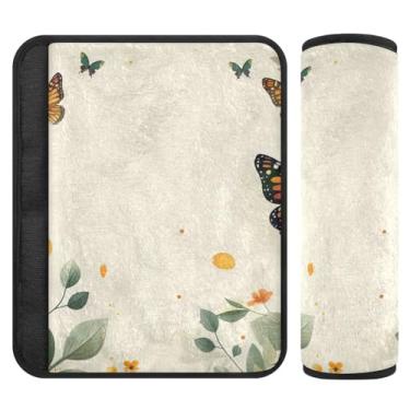 Imagem de Burbuja Almofadas de capa de cinto de segurança de carro com flores de borboleta, protetor de cinto de segurança macio e confortável para alça de ombro de assento de carro, 1 par pequeno