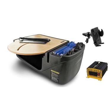 Imagem de AutoExec Mesa de carro AE-RMCD-PI-VC-11M Roadmaster e estação de trabalho portátil com inversor de potência de 400 watts e clipe de ventilação de telefone, natural