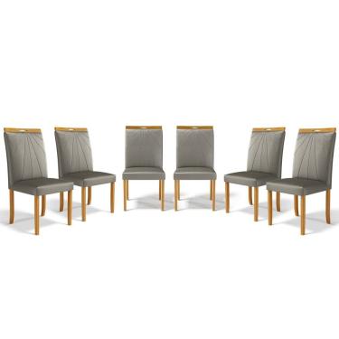 Imagem de Kit Com 6 Cadeiras Maiara Madeira Maciça Estofadas Para Mesa De Jantar