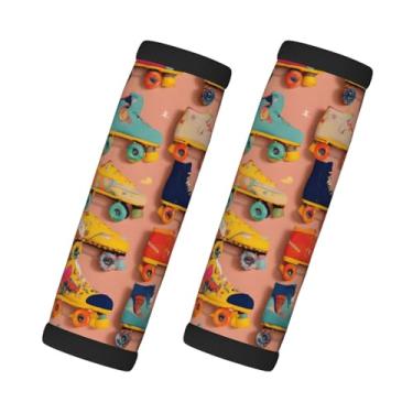 Imagem de Patins coloridos estampados etiqueta de bagagem para viagem confortável alça de bagagem envolve acessórios de viagem antiderrapantes