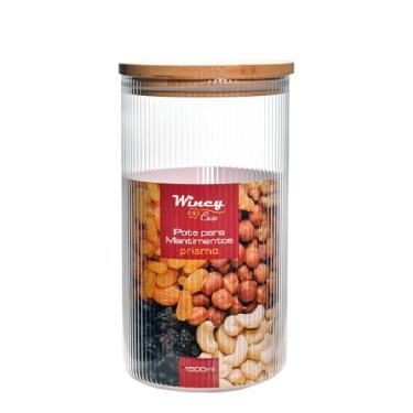 Imagem de Pote De Vidro Prisma Canelado 1,5 Litros Com Tampa De Bambu - Vidro Resistente Para Alimentos Secos - Wincy - VDA04192