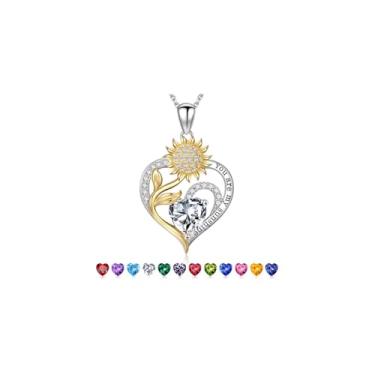 Imagem de Iefil Presentes de Dia das Mães - Presentes de girassol para mulheres, colar de girassol, colar de pedra do mês de nascimento para mulheres, presente de aniversário para mãe, You Are My Sunshine, joia