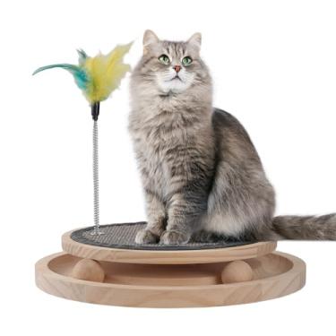 Imagem de JOPOY Arranhador de gato, almofada de sisal natural para gatos, brinquedo interativo para gatinhos com bola de pista, bola de mola para perseguir, caça, exercício físico mental, quebra-cabeça
