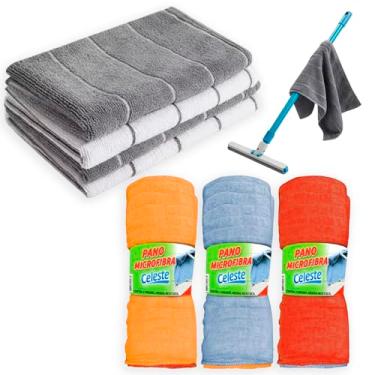 Imagem de Kit 5 Panos de Chão Microfibra: 2 Panões Grandes Limpeza Pesada (80x50cm) e 3 Panos Cores Mistas (48x58cm) | Pano Microfibra Super Absorvente Multiuso