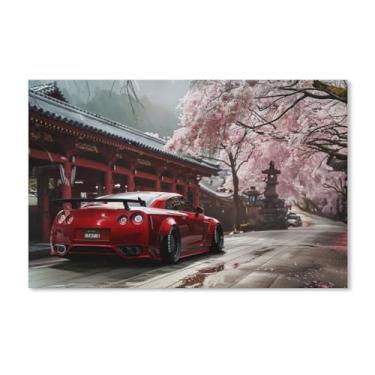 Imagem de HouLaiZhe Carro esportivo modificado R35 flores de cerejeira pôsteres fixes parede estética sala decoração de parede impressões galeria sala decoração de parede para quarto sala de estar escritório 11