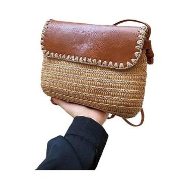 Imagem de Bolsa de Ombro Crossbody de Palha - Bolsa de Verão Casual para Praia, 