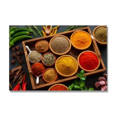 Imagem de NHLDZYH Arte de parede em tela colorida para especiarias e colher de tempero | Decoração de cozinha vintage | Arte moderna para casa e sala de jantar. B38. Tela somente 80 x 120 cm - 31,5 x 47,3 pol