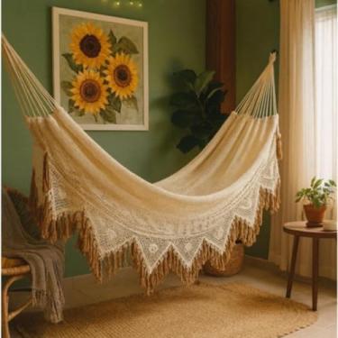 Imagem de Rede de Descanso, Design em Malha Bege RespiráVel, Macia e ConfortáVel, Adequada Para Varandas, PáTios e Jardins.(Florença Premium)