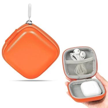 Imagem de Capa quadrada para fone de ouvido, bolsa à prova d'água, organizador de acessórios de celular EVA portátil para fones de ouvido, cartão de memória SD, chips de câmera, laranja