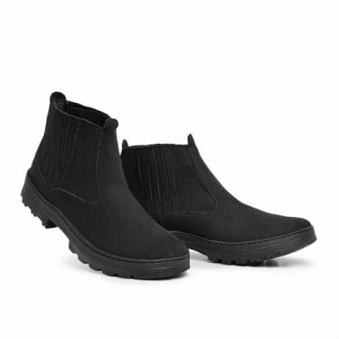 Imagem de Bota Chelsea em Couro Camurça com Elástico Lateral, Resistente e Antiderrapante para Trabalho e Dia a Dia (Preto, Padrão, BR, Adulto, Numérico, 44)