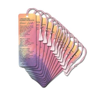 Imagem de Dicksons Marcador de livro com borla cristã inspiradora para livros, estudo bíblico, diários 5 x 15 cm, cartolina, oração com amor, pacote com 12