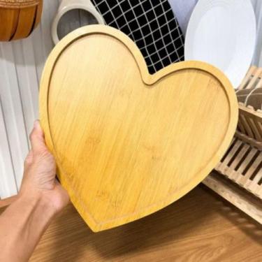 Imagem de Petisqueira Tipo Bambu Mdf Coração 29c27cm Tabua de Servir Apetirivos 