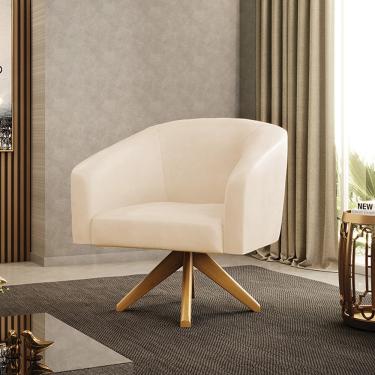 Imagem de Poltrona Sala Decorativa Stella Base de Madeira Giratória MA30 Sintético PU Bege D03 - D'Rossi