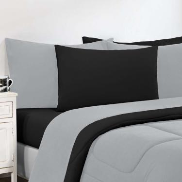 Imagem de Kit Edredom Malha 100% Algodão Gran Moratta 3 Peças King - Cinza/Preto