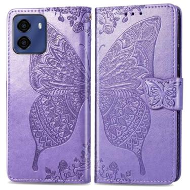 Imagem de DAMONDY Capa flip BLU G35, flores em relevo borboleta couro PU capa flip magnética suporte porta-cartões alça de mão carteira capas para BLU G35 - roxo claro