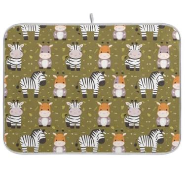 Imagem de Tapetes de microfibra para secar pratos, animais fofos, verde, reversível, tapete de escorredor de pratos, acessórios de cozinha, 45 x 61 cm