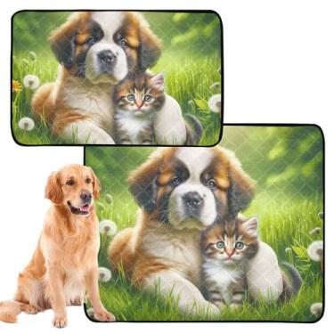 Imagem de Chow Chow Almofada de xixi reutilizável lavável para animais de estimação, impermeável, cercadinho de brinquedo para cães absorvente, médio + grande, conjunto de 2