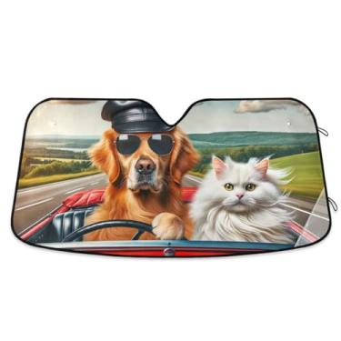 Imagem de Guarda-sol engraçado para dirigir cachorro e gato carro para-brisa carro refletor UV auto janela frontal sombra solar mantém o veículo fresco