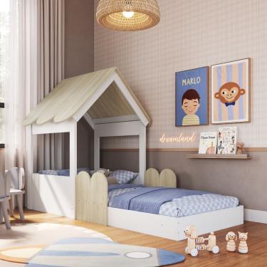 Imagem de Cama Infantil Montessoriana Casinha Jardim Completa Móveis - Branco/Carvalho
