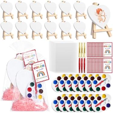 Imagem de Marspark 30 Set Valentine's Gift Mini Painting Set Heart Shape Canvas Wooden Easel, Watercolor Paint and Brush Kit with Valentines Cards for Exchange Gifts Party Favor Art Supplies Beginner Painting