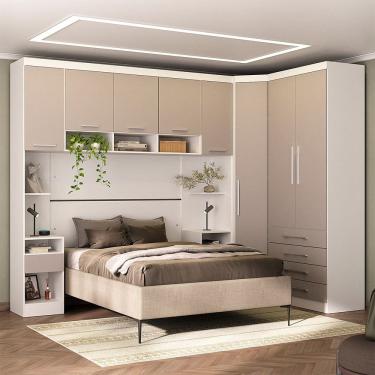 Imagem de Quarto Modulado Casal de Canto com Guarda-roupas Maleiro e Cabeceira Alpes Master Luciane Moveis