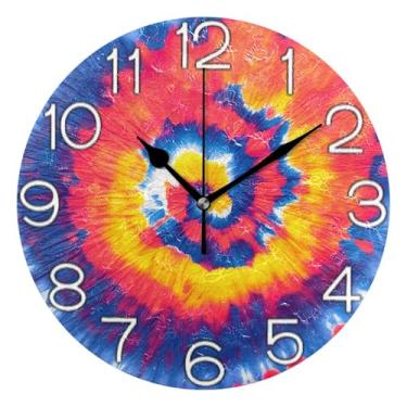 Imagem de GAIGEO Relógio de parede analógico decorativo escritório cozinha relógio operado por bateria silencioso, arte de parede moderna legal decoração de casa, colorido tie dye vermelho, 25 cm, ponteiros