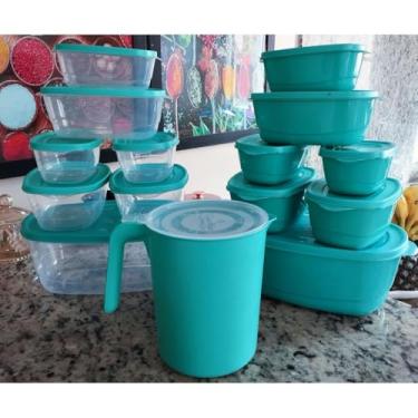 Imagem de kit potes herméticos com tampa + jarra de plástico para cozinha/marmita fitness