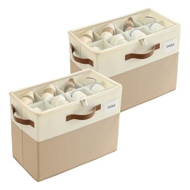 Imagem de Varhomax Caixa organizadora de sapatos, pacote com 2 para armário, pequena caixa de armazenamento de sapatos de tecido com divisórias ajustáveis e capa transparente, economizando espaço para tênis e
